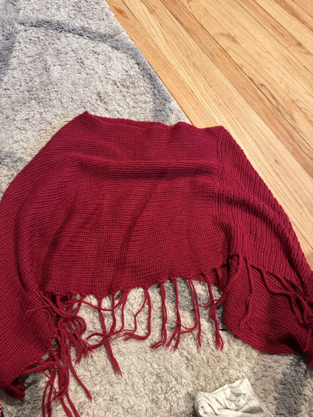 Women's Burgundy Fringe Knit Poncho O/S